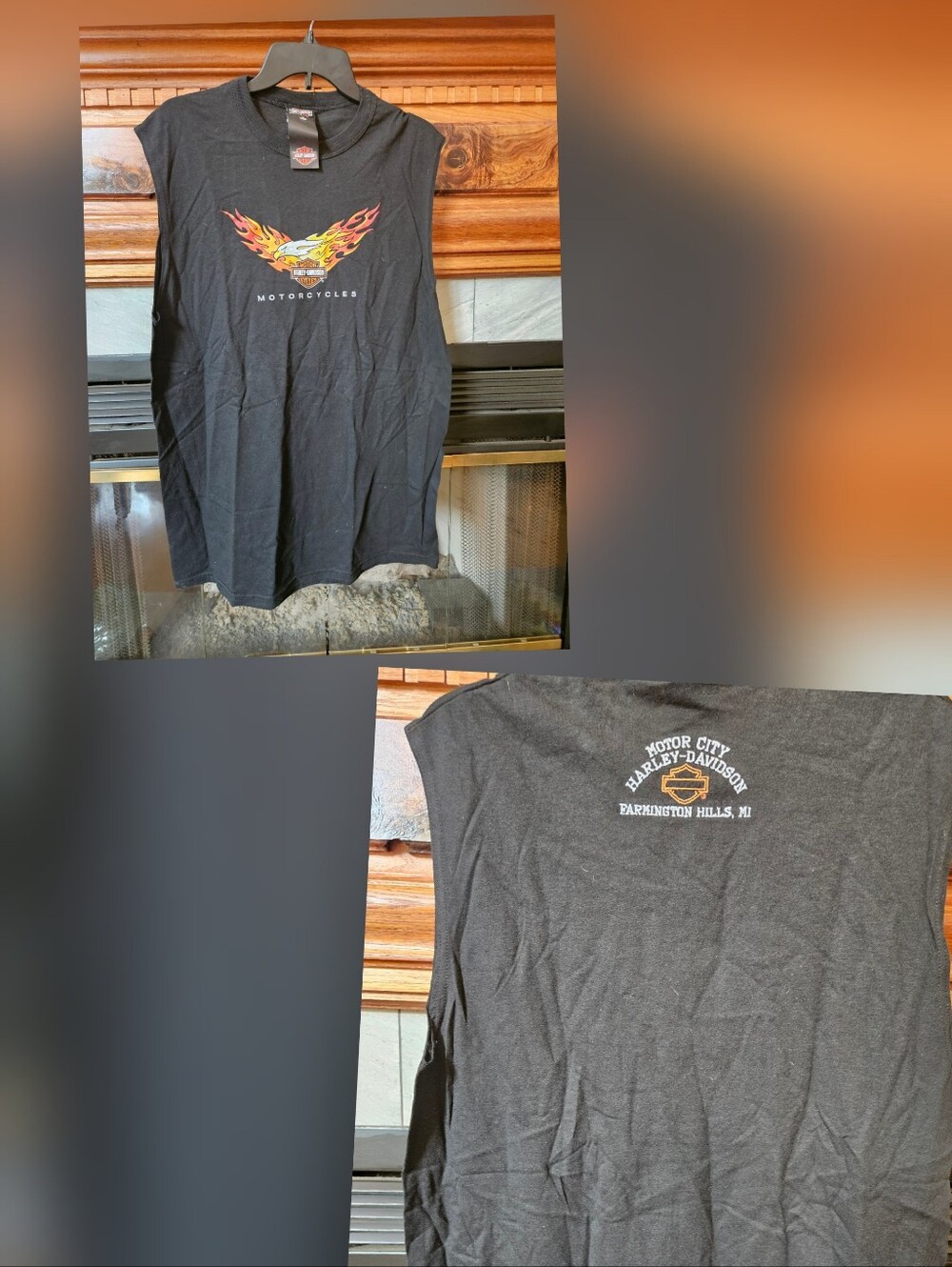 Vintage 2003 Harley-Davidson Black Sleeveless Flame Logo Men's Shirt. NWT. Large